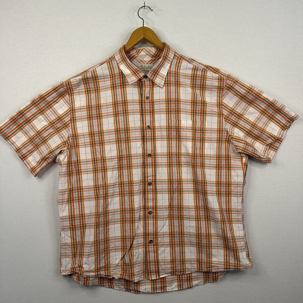 Cabela's Legendary Quality Men's 2XL Regular Orange Plaid Button Up Short Sleeve